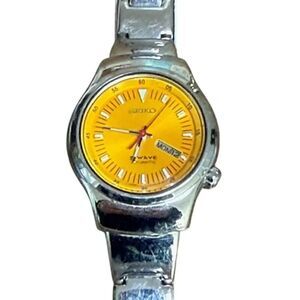 Vintage Seiko S Wave Silver Orange Face Automatic Women's Watch Working